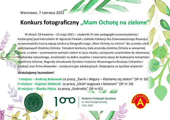 Info o konkursie fotograficznym "Mam ochotę na zielone"