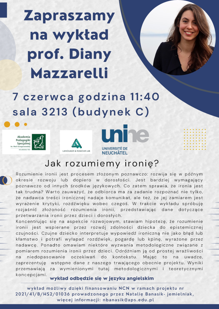 plakat informujący o wykładzie prof. Diany Mazzarelli