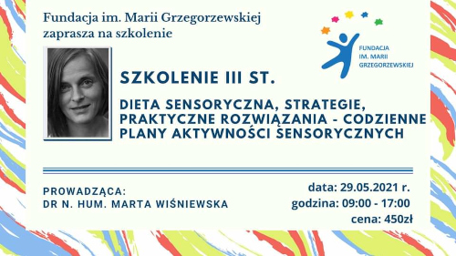 plakat szkolenia Dieta sensoryczna, strategie, praktyczne rozwiązania - codzienne plany aktywności sensorycznych