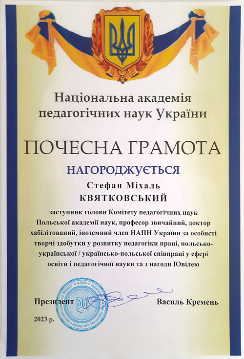 Honorowa nagroda dla prof. S. M. Kwiatkowskiego