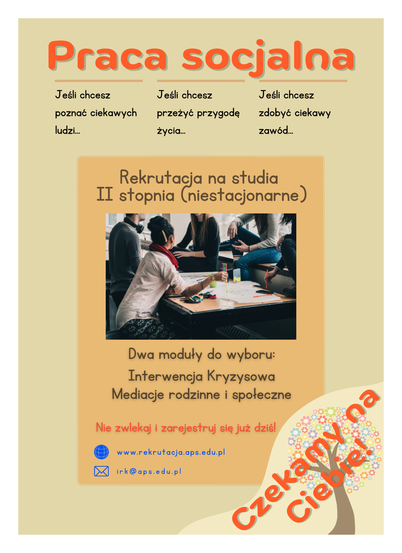 plakat zapraszający na studia II stopnia PRACA SOCJALNA