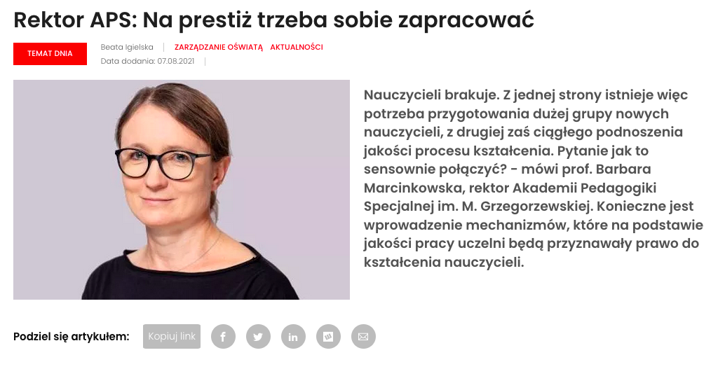 Rektor APS Barbara Marcinkowska