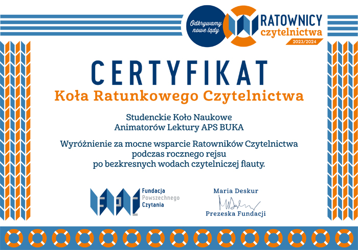 Certyfikat dla SKN BUKA